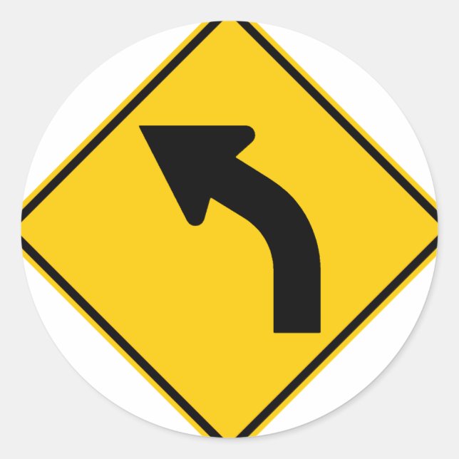 Left Curve Ahead Highway Sign Classic Round Sticker (Front)