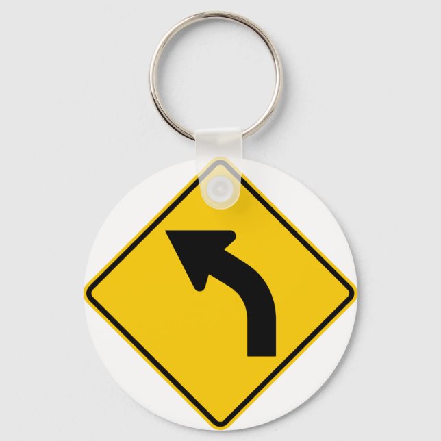 Left Curve Ahead Highway Sign Keychain (Front)