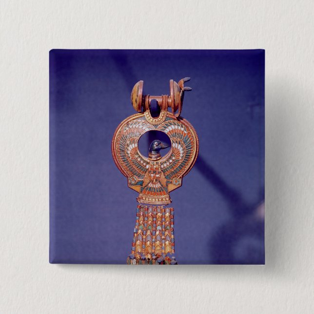 Left earring from a pair earrings with a pinback button (Front)