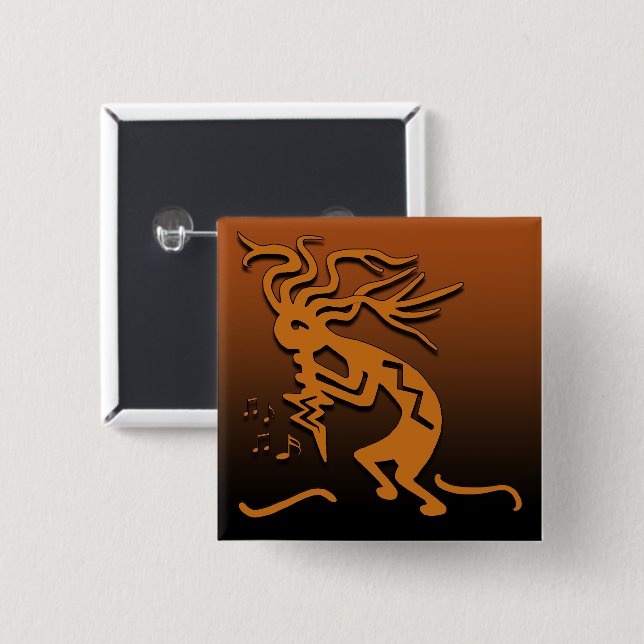 Left Facing Kokopelli Musician and MerryMaker Button (Front & Back)