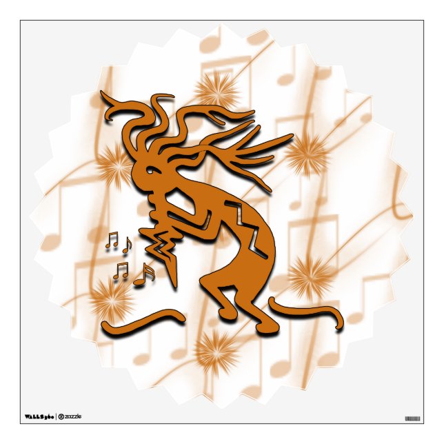 Left Facing Kokopelli Musician With Musical Notes Wall Decal (Front)