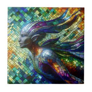 Left Facing Mosaic Mermaid Ceramic Tile
