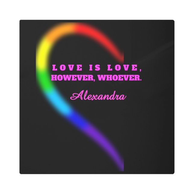 LEFT HALF - Matching Couples Neon Rainbow Heart Cu Metal Print (Front)