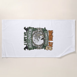 Left Halloween Costume Home Tree Cat Pumpkins_1 Beach Towel