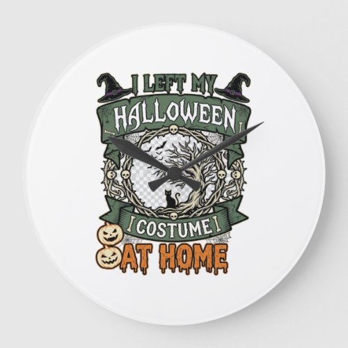 Left Halloween Costume Home Tree Cat Pumpkins_1 Large Clock