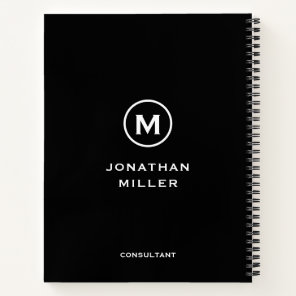 Left-Handed Black White Monogram Initial Notebook