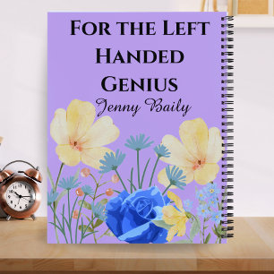 Left-Handed Floral Lilac with Custom Name Girls Notebook