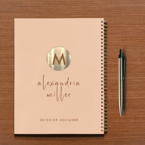 Left-Handed Minimalist Peach and Gold Monogram Notebook