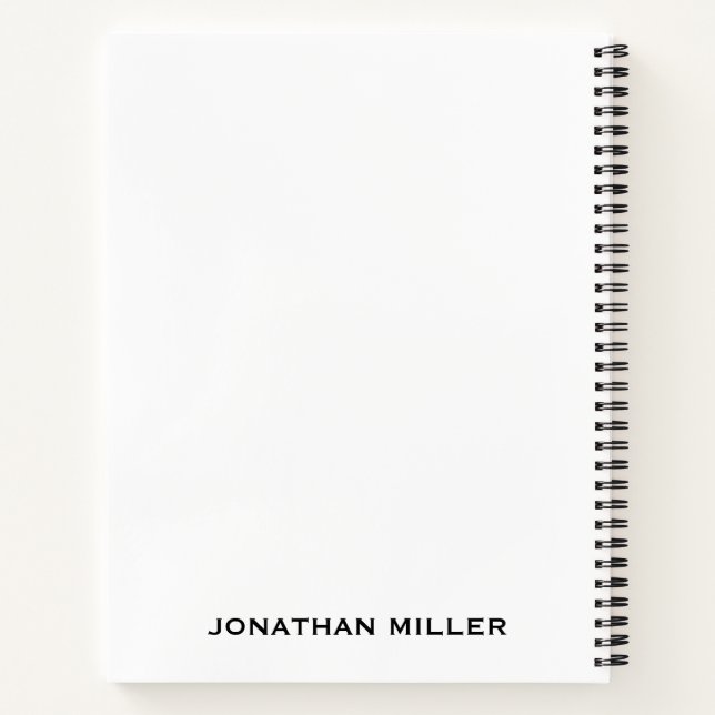 Left-Handed Personalized White with Black Font Notebook (Back)