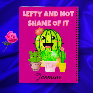 Left-Handed Pink Cactus Custom Name School Gear  Notebook