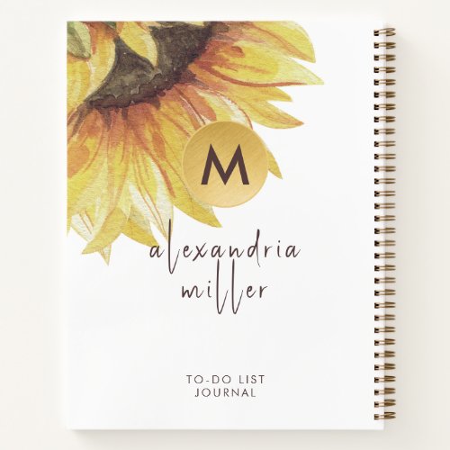 Left_Handed Sunflower Monogram To_Do List Journal