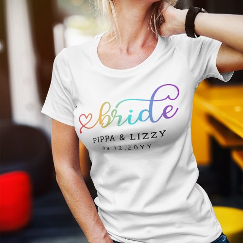 Left Heart Rainbow Bride LGBT Wedding T_Shirt
