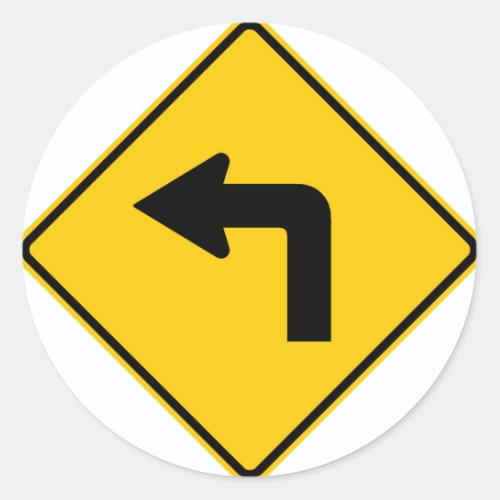 Left Turn Ahead Highway Sign Classic Round Sticker