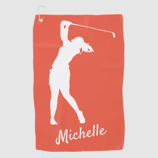 Lefthanded "golfer Michelle" orange red Golf Towel