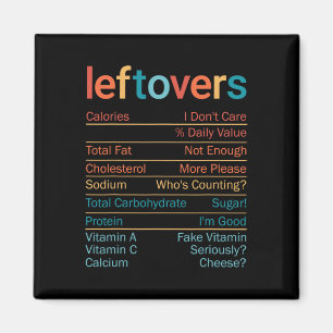 Leftovers Nutrition Facts Recipe Funny Thanksgivin Magnet