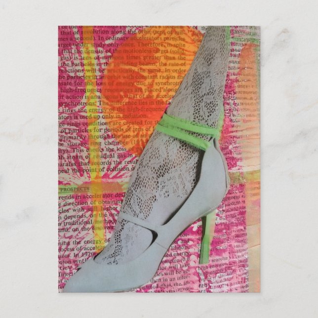 Leg in Lace and Heels Mixed Media Collage  Postcard (Front)