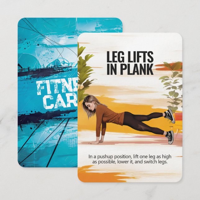 Leg Lifts in Plank Fitness Card with Blue Backing (Front/Back)