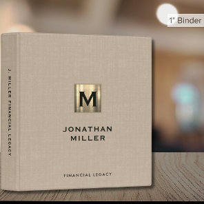 Legacy Binder Beige Linen Gold Monogram