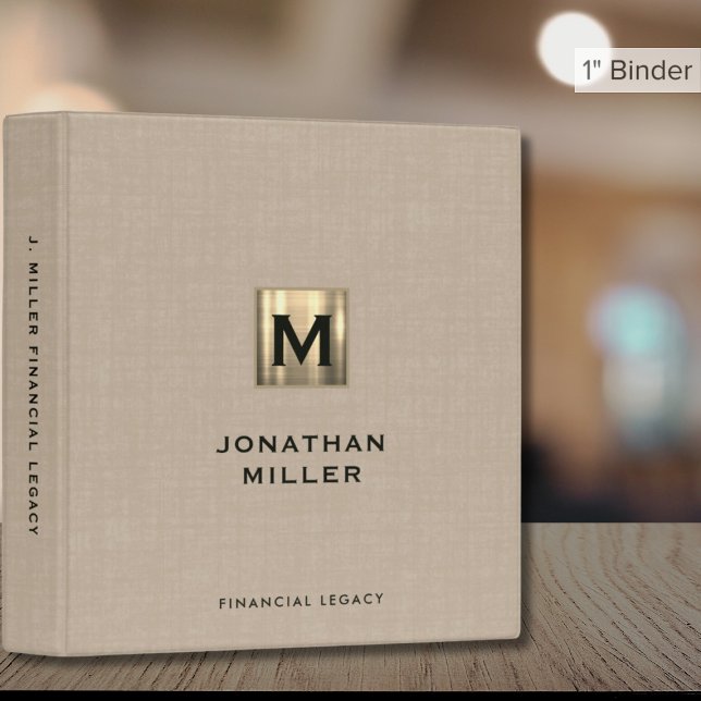 Legacy Binder Beige Linen Gold Monogram (Creator Uploaded)