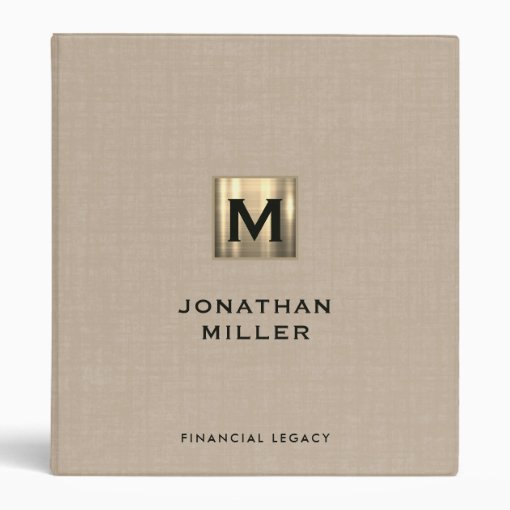 Legacy Binder Beige Linen Gold Monogram | Zazzle