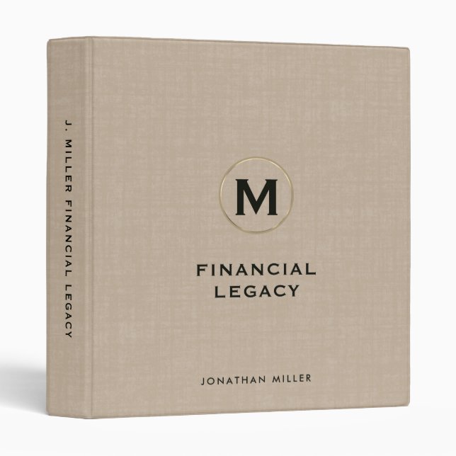 Legacy Binder Beige Linen Luxury Gold Initial (Front/Spine)