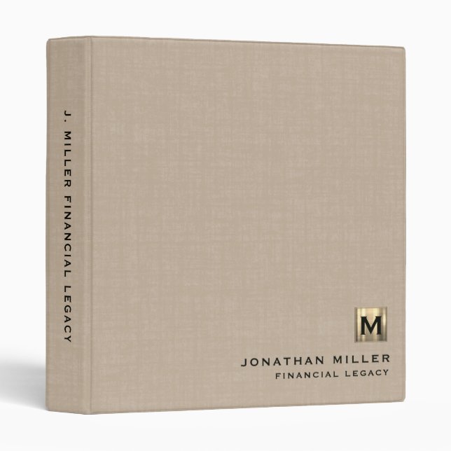 Legacy Binder Beige Linen Luxury Gold Initial (Front/Spine)
