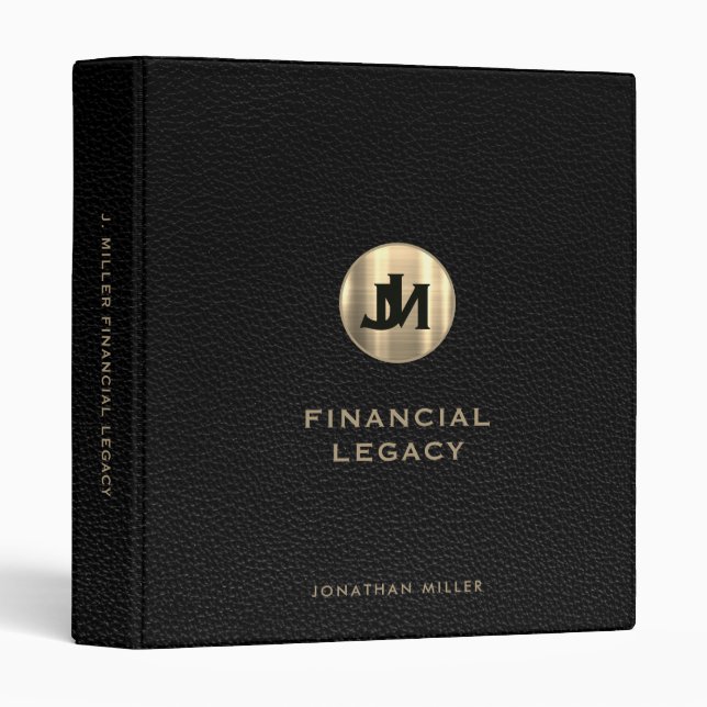 Legacy Binder Black Leather Luxury Gold Initials (Front/Spine)
