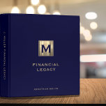 Legacy Binder Gold Monogram Navy Blue<br><div class="desc">This simple yet stylish binder features a modern design with a brushed metallic gold monogram emblem on a classic navy blue background. Personalize with your name or custom text of your choice using the fields provided. This binder is perfect for financial legacy planning, funeral and estate planning, family emergency documents,...</div>