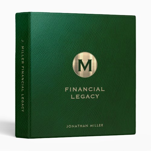Legacy Binder Green Leather Luxury Gold Initial