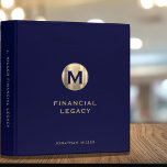 Legacy Binder Navy Blue Gold Monogram<br><div class="desc">This simple yet stylish binder features a modern design with a brushed metallic gold monogram emblem on a navy blue background. Personalize with your name or custom text of your choice using the fields provided. This binder is perfect for financial legacy planning, funeral and estate planning, family emergency documents, and...</div>