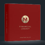 Legacy Binder Red Gold Monogram<br><div class="desc">This simple yet stylish binder features a modern design with a brushed metallic gold monogram emblem on a red background. Personalize with your name or custom text of your choice using the fields provided. This binder is perfect for financial legacy planning, funeral and estate planning, family emergency documents, and more....</div>