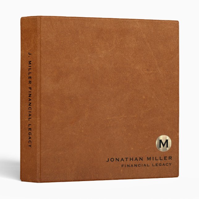 Legacy Binder Sable Leather Luxury Gold Initial (Front/Spine)