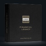 Legacy Planning Binder Black Leather with Logo<br><div class="desc">Showcase your legacy planning documents in style with this elegant black leather binder featuring a square logo with golden classic block typography and custom text. Perfect for estate planners,  financial planners,  and similar professionals looking to brand their company or clients' portfolios. Customize the spine text for easy organization.</div>