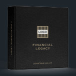 Legacy Planning Binder Black Leather with Logo<br><div class="desc">Showcase your legacy planning documents in style with this elegant black leather binder featuring a square logo with golden classic block typography and custom text. Perfect for estate planners,  financial planners,  and similar professionals looking to brand their company or clients' portfolios. Customize the spine text for easy organization.</div>