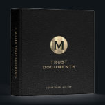 Legacy Trust Black Leather Luxury Gold Initial 3 Ring Binder<br><div class="desc">This simple yet stylish binder features a modern design with a brushed metallic gold monogram emblem on a faux black leather background. Personalize with your name or custom text of your choice using the fields provided. This binder is perfect for trust documents, financial legacy planning, funeral and estate planning, family...</div>
