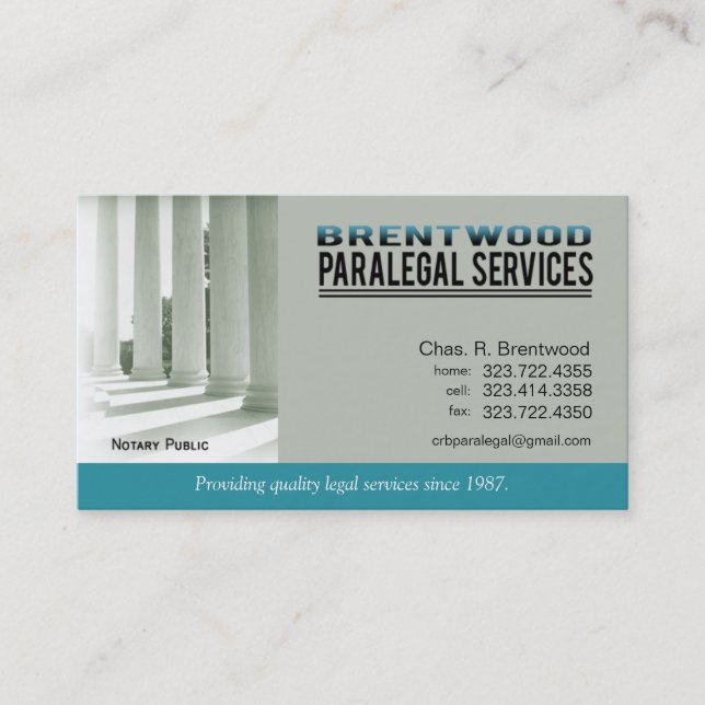 Legal1 Paralegal Law Office Services Notary Public Business Card (Front)