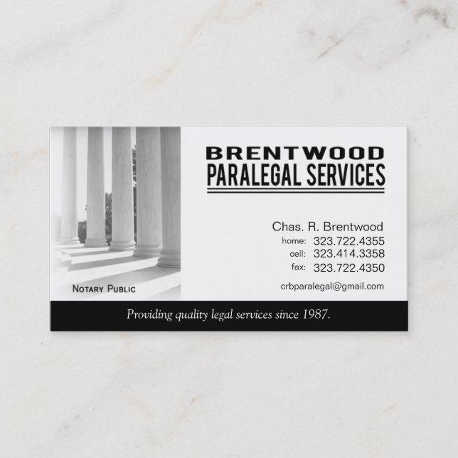 Legal1 Paralegal Law Office Services Notary Public Business Card (Front)