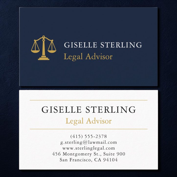 Legal Advisor Navy Blue Gold Business Card