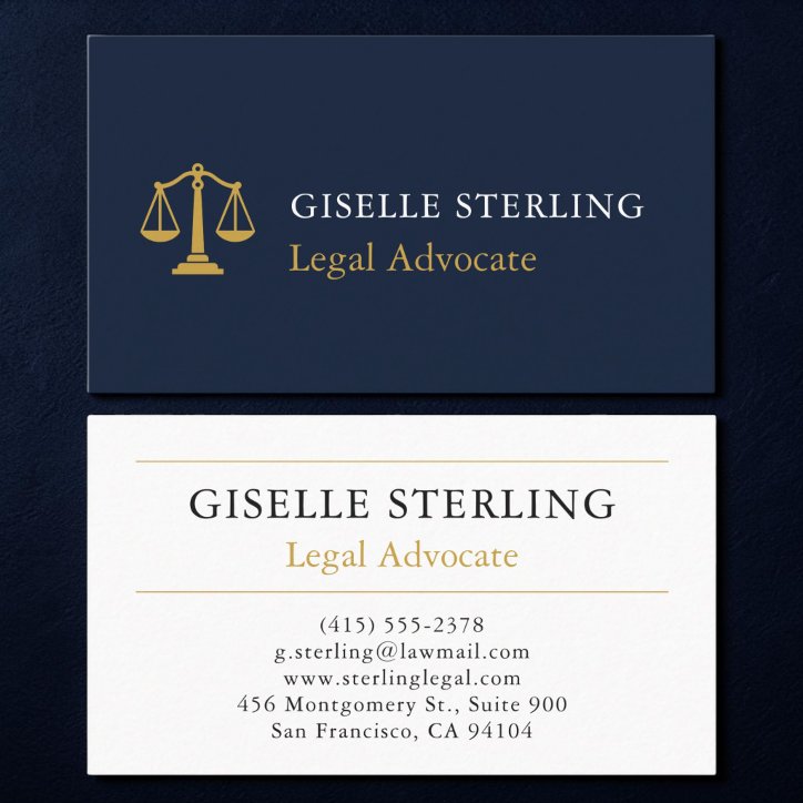 Legal Advocate Navy Blue Gold Business Card