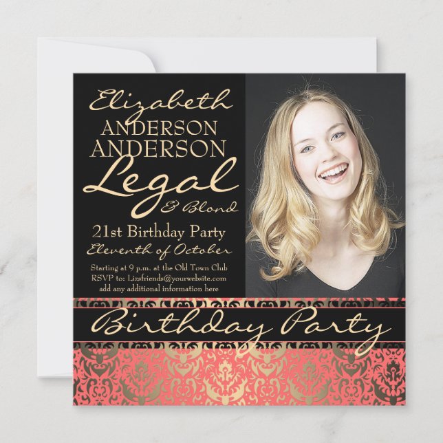 Legal and Blond Elegant and Funny Birthday Party Invitation (Front)