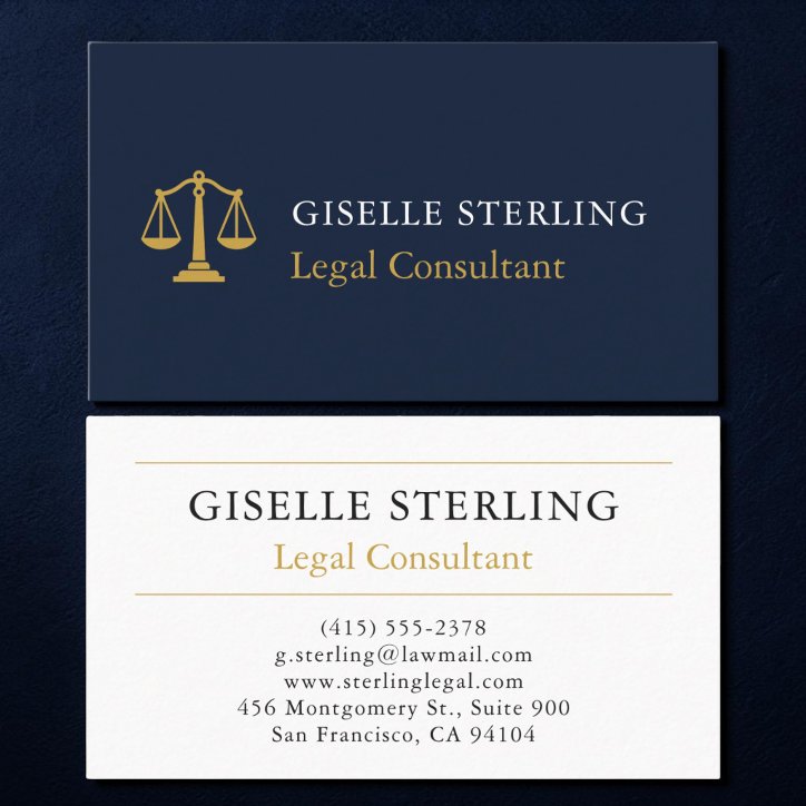 Legal Consultant Navy Blue Gold Business Card
