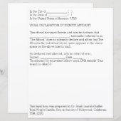 Legal Declaration of Identification Affidavit (Front/Back)