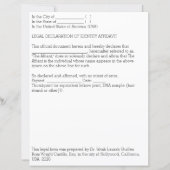 Legal Declaration of Identification Affidavit (Front)