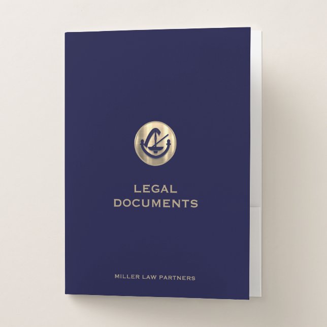 Legal Documents in Navy with Gold Logo Pocket Folder (Front)
