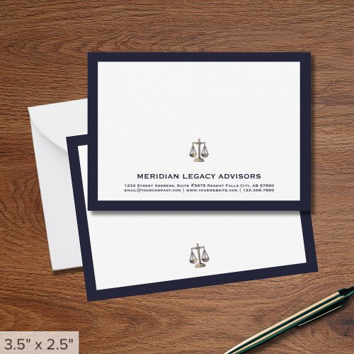 Legal Justice Scale Logo Business Note Card