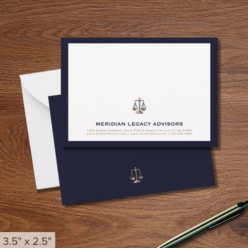 Legal Justice Scale Logo Business Note Card