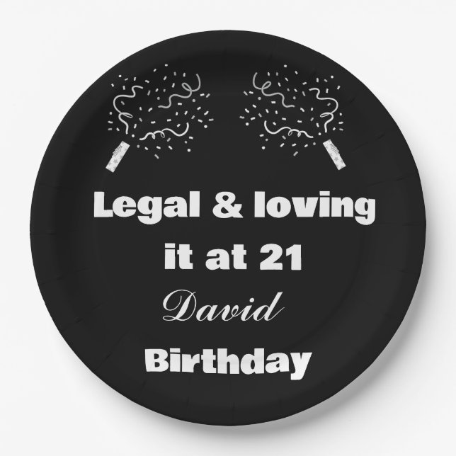 Legal & Loving It at 21 Black&White 21st Birthday  Paper Plates (Front)
