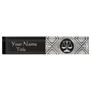 LEGAL OFFICE, ATTORNEY BLACK WHITE DAMASK NAME PLATE