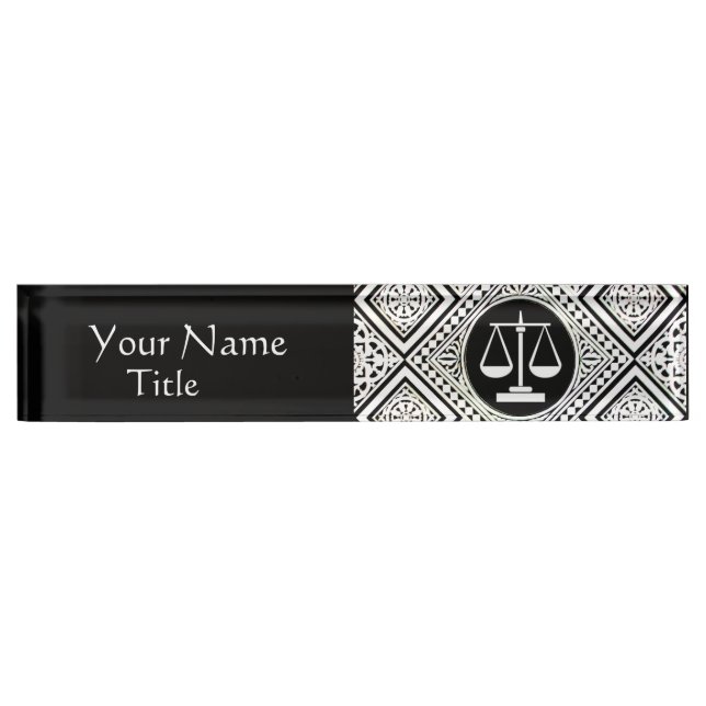 LEGAL OFFICE, ATTORNEY BLACK WHITE DAMASK NAME PLATE (Front)