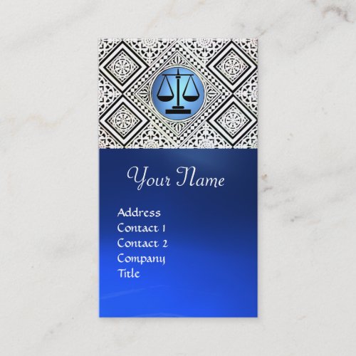 LEGAL OFFICE ATTORNEY BLUE BLACK WHITE DAMASK BUSINESS CARD